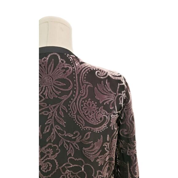 Laura Ashley Black Gray Velvet Burnout Paisley Evening Cardigan Small - Picture 2 of 10
